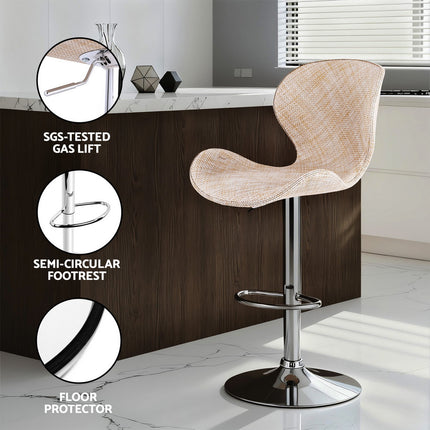 Artiss 2x Bar Stools Kitchen Swivel Gas Lift Counter Chair Wing PE Rattan Beige 6