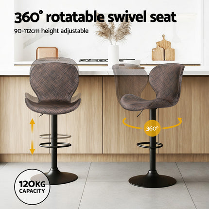 Artiss 2x Bar Stools Kitchen Swivel Gas Lift Counter Chair Wing PE Rattan Brown 4