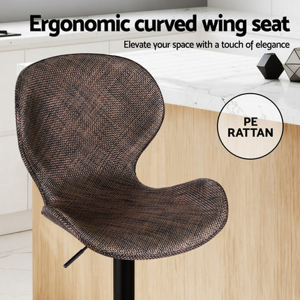 Artiss 2x Bar Stools Kitchen Swivel Gas Lift Counter Chair Wing PE Rattan Brown 5