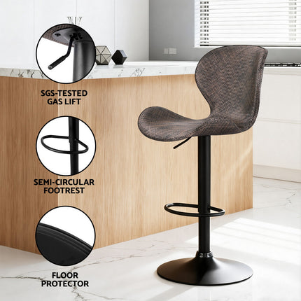 Artiss 2x Bar Stools Kitchen Swivel Gas Lift Counter Chair Wing PE Rattan Brown 6