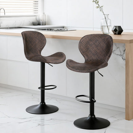 Artiss 2x Bar Stools Kitchen Swivel Gas Lift Counter Chair Wing PE Rattan Brown 7