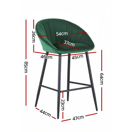 Artiss 2x Bar Stools Kitchen Dining Chair Counter Stool Tub Velvet Metal Green 2