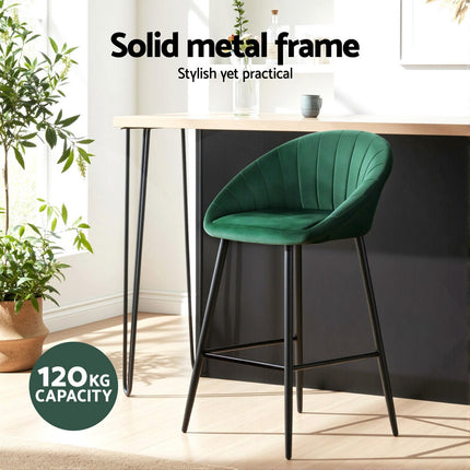 Artiss 2x Bar Stools Kitchen Dining Chair Counter Stool Tub Velvet Metal Green 4