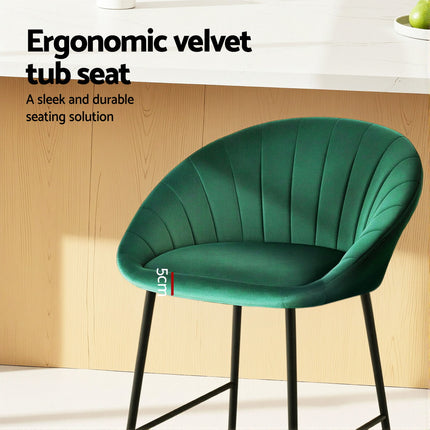 Artiss 2x Bar Stools Kitchen Dining Chair Counter Stool Tub Velvet Metal Green 5
