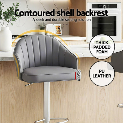 Artiss 4x Bar Stools Kitchen Swivel Gas Lift Counter Chair Shell Leather Grey