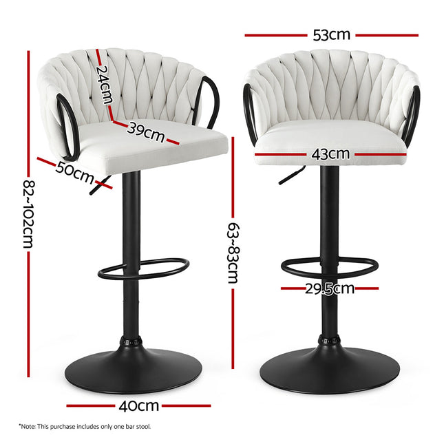 Artiss 1x Bar Stool Single Kitchen Dining Chair Counter Stool Woven Velvet Ivory