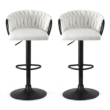Artiss Bar Stool x2 Kitchen Dining Chair Counter Gaslift Woven Velvet Ivory