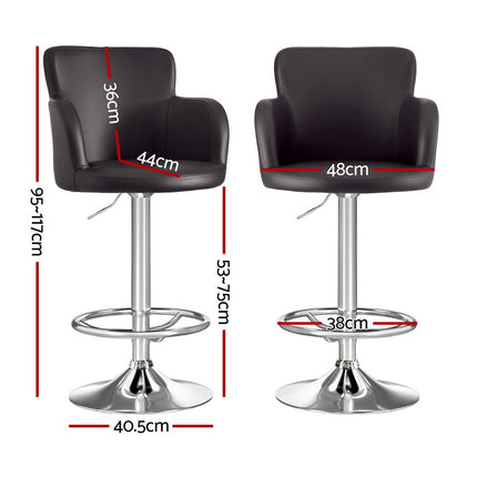 Artiss 1x Leather Bar Stools Swivel Adjustable Gas Lift PU Counter Chairs Brown 2