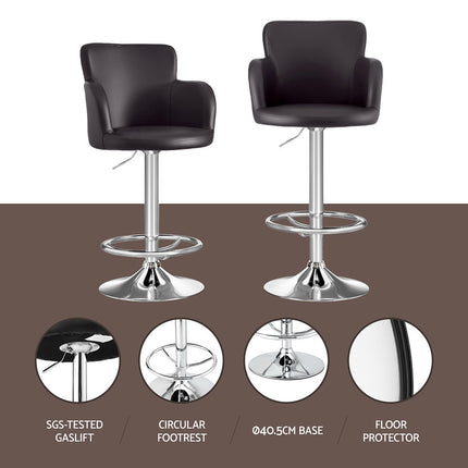 Artiss 1x Leather Bar Stools Swivel Adjustable Gas Lift PU Counter Chairs Brown 4