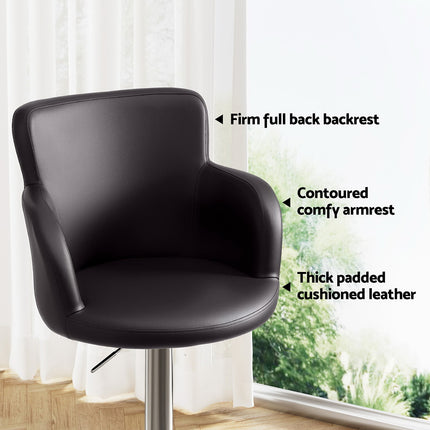 Artiss 1x Leather Bar Stools Swivel Adjustable Gas Lift PU Counter Chairs Brown 5