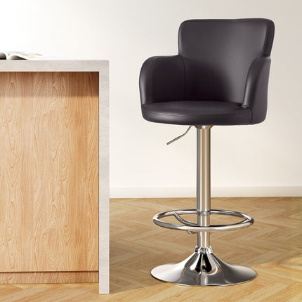 Artiss 1x Leather Bar Stools Swivel Adjustable Gas Lift PU Counter Chairs Brown 7