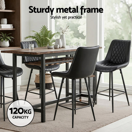 Artiss 2x Bar Stools Kitchen Dining Chair Counter Stool Diamond PU Leather Black