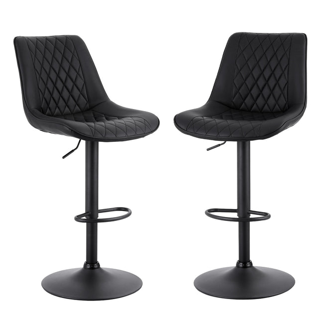 Artiss 2x Bar Stools Kitchen Swivel Gas Lift Counter Chair Diamond Leather Black