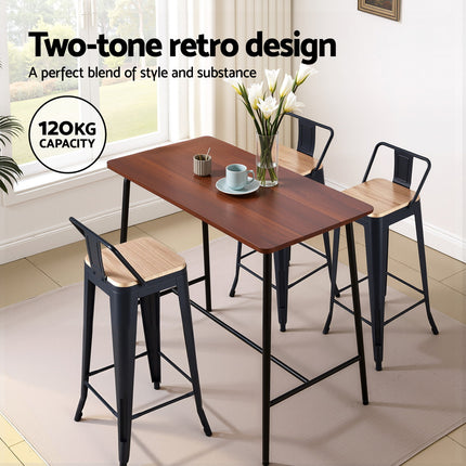 Artiss 4x Bar Stools Kitchen Counter High Chair Dining Stackable Metal Black