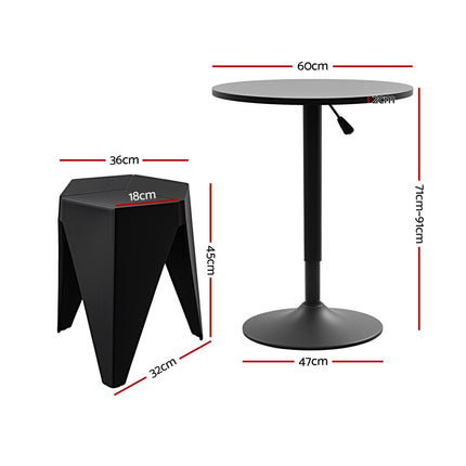 Artiss Bar Stools and Table Set 3PCS Dining Desk Kitchen Chairs Cafe Pub Black 2