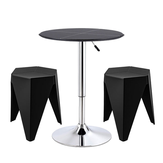 Artiss Bar Stools and Table Set 3PCS Dining Desk Kitchen Chair PVC Leather Black