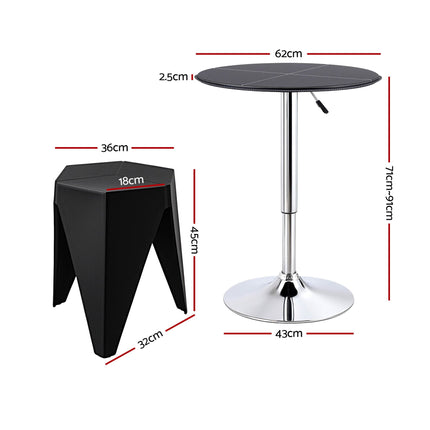 Artiss Bar Stools and Table Set 3PCS Dining Desk Kitchen Chair PVC Leather Black 2