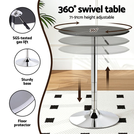 Artiss Bar Stools and Table Set 3PCS Dining Desk Kitchen Chair PVC Leather Black 6