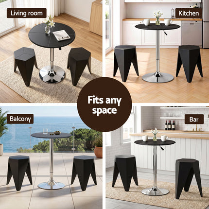 Artiss Bar Stools and Table Set 3PCS Dining Desk Kitchen Chair PVC Leather Black 8