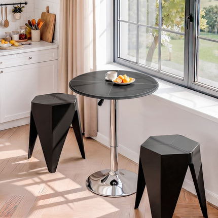 Artiss Bar Stools and Table Set 3PCS Dining Desk Kitchen Chair PVC Leather Black 9