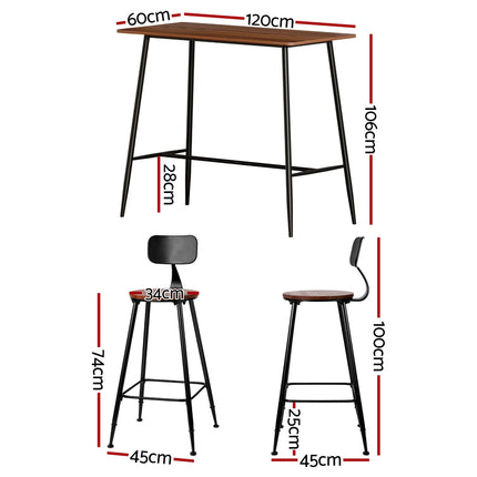 Artiss Bar Table and Stools Set Dining Desk Kitchen Chairs Cafe Pub 2