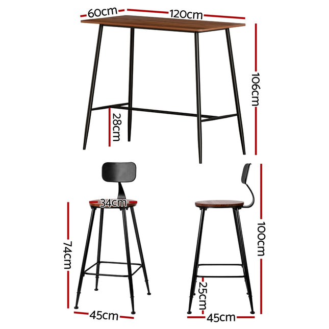 Artiss Bar Table and Stools Set Dining Desk Kitchen Chairs Cafe Pub 2