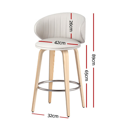 2x Artiss Bar Stools Dining Chairs Contoured Leather Wood Stool 2