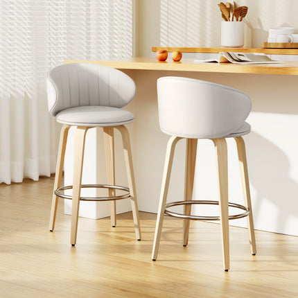 2x Artiss Bar Stools Dining Chairs Contoured Leather Wood Stool 7
