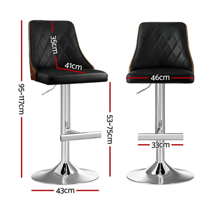 Artiss Bar Stool Bentwood Swivel Adjustable Kitchen Counter Stool Leather Black 2