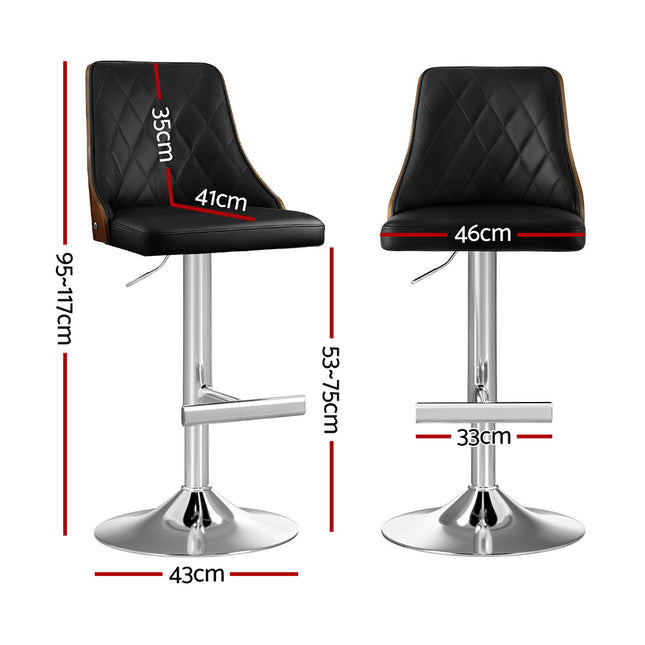 Artiss Bar Stool Bentwood Swivel Adjustable Kitchen Counter Stool Leather Black 2