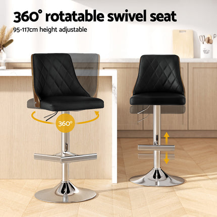 Artiss Bar Stool Bentwood Swivel Adjustable Kitchen Counter Stool Leather Black 4