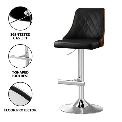 Artiss Bar Stool Bentwood Swivel Adjustable Kitchen Counter Stool Leather Black 6