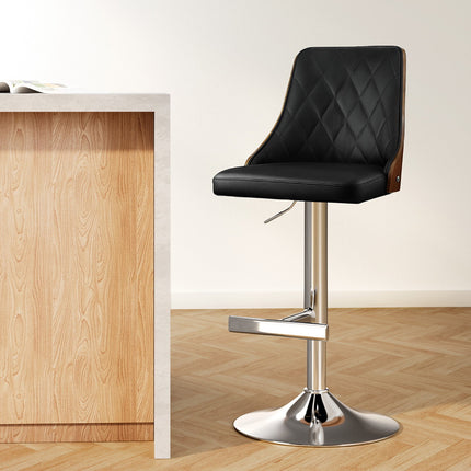 Artiss Bar Stool Bentwood Swivel Adjustable Kitchen Counter Stool Leather Black 7