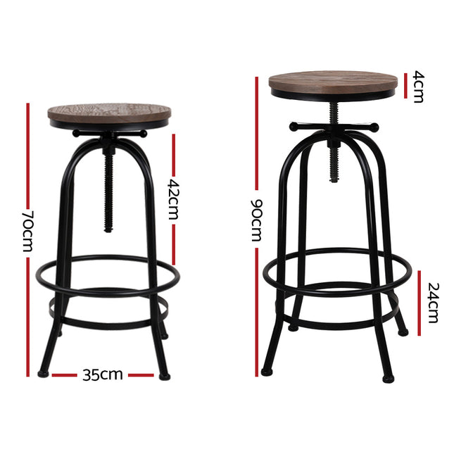 Artiss 2x Bar Stools Adjustable Wood Chairs 2