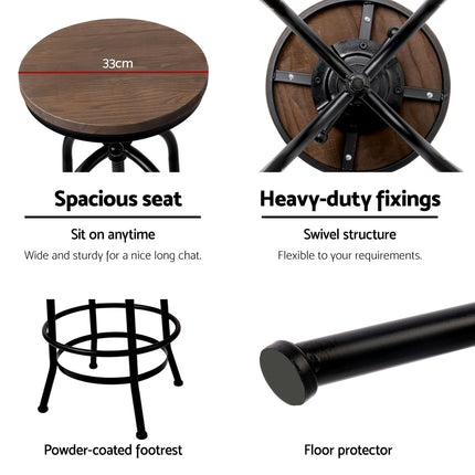 Artiss 2x Bar Stools Adjustable Wood Chairs 4