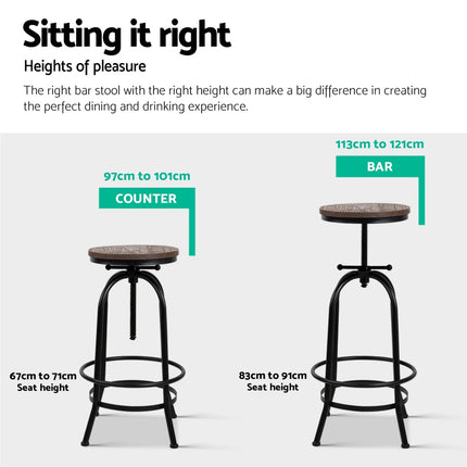 Artiss 2x Bar Stools Adjustable Wood Chairs 6