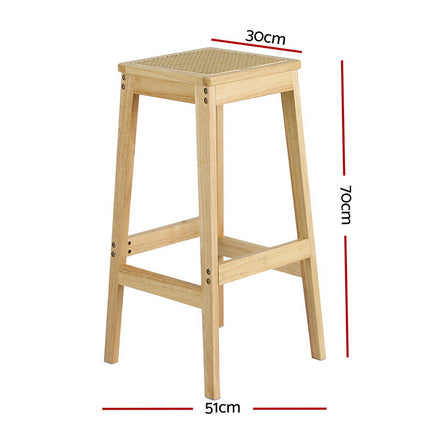 Artiss 2x Bar Stools Rubber Wood Stool Counter Chair Rattan Barstools Kitchen 2