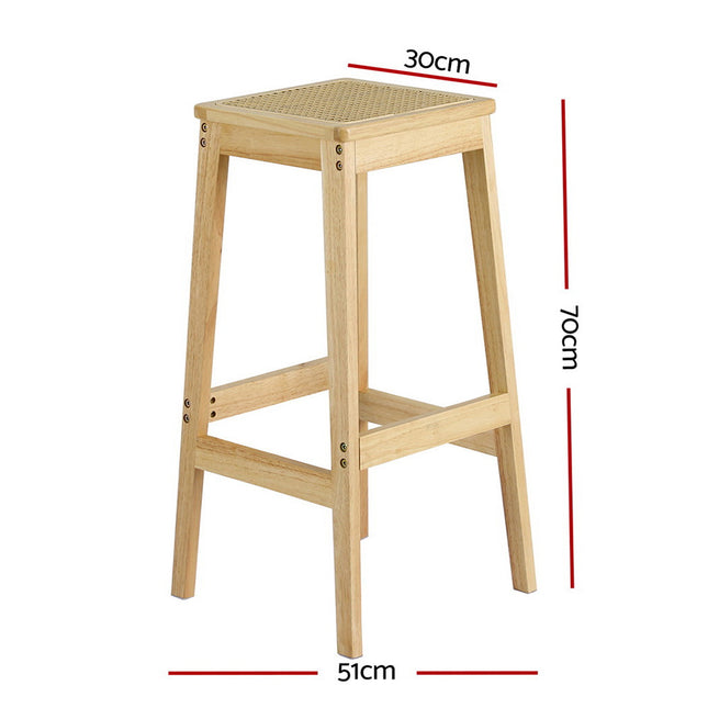 Artiss 2x Bar Stools Rubber Wood Stool Counter Chair Rattan Barstools Kitchen 2