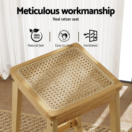 Artiss 2x Bar Stools Rubber Wood Stool Counter Chair Rattan Barstools Kitchen 4