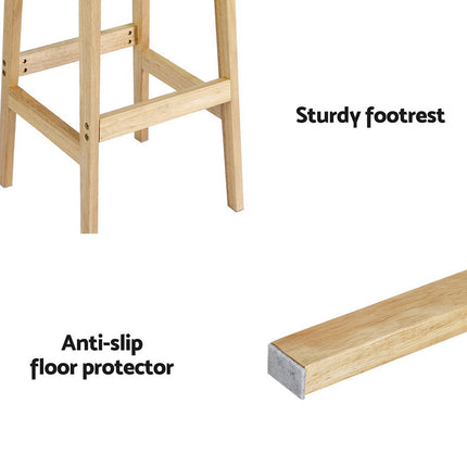 Artiss 2x Bar Stools Rubber Wood Stool Counter Chair Rattan Barstools Kitchen 5