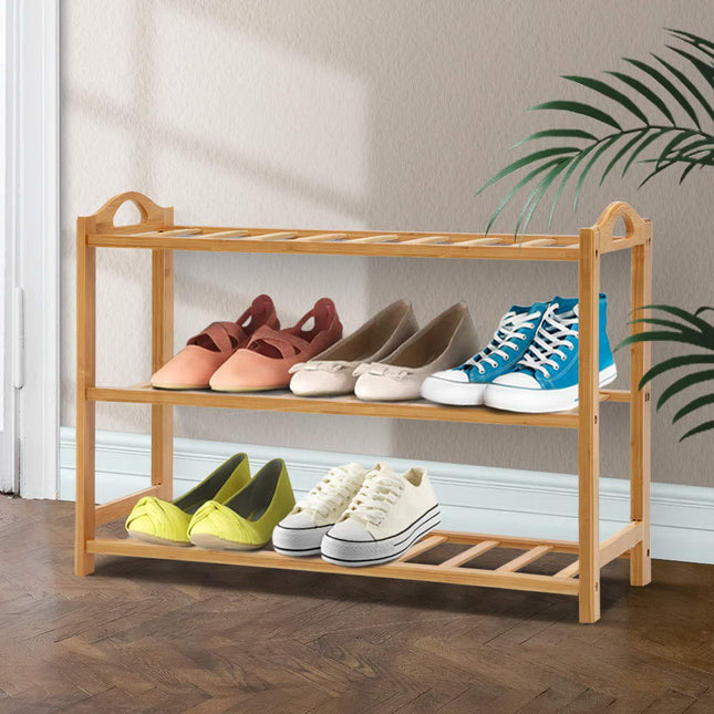 Artiss Shoe Rack Bamboo Shoe Storage 3-tier 9 Pairs
