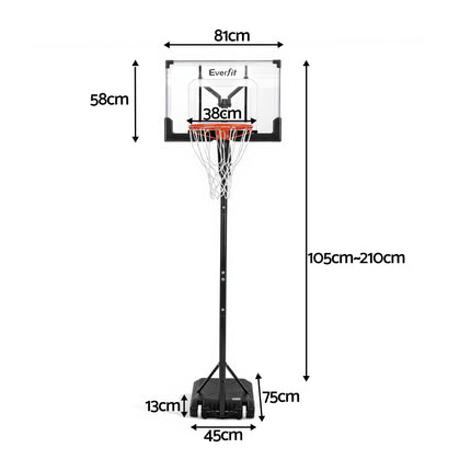 Everfit Portable Basketball Hoop Adjustable Pool Goal System Backyard 1.05M-2.1M 2