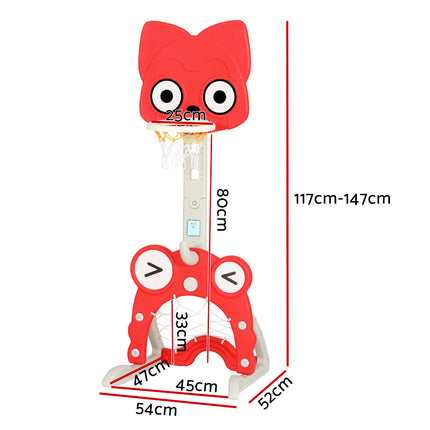 Keezi Kids Basketball Hoop Stand Adjustable 5-in-1 Sports Center Toys Set Red 2