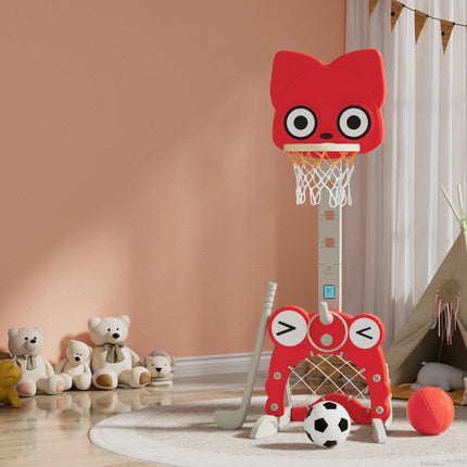Keezi Kids Basketball Hoop Stand Adjustable 5-in-1 Sports Center Toys Set Red 5