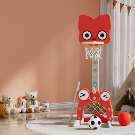 Keezi Kids Basketball Hoop Stand Adjustable 5-in-1 Sports Center Toys Set Red 6