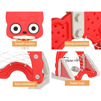 Keezi Kids Basketball Hoop Stand Adjustable 5-in-1 Sports Center Toys Set Red 7