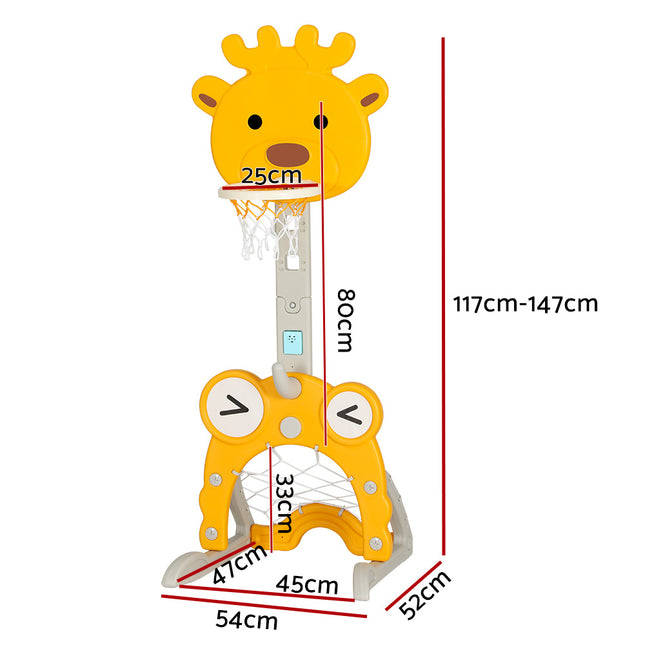 Keezi Kids Basketball Hoop Stand Adjustable 5-in-1 Sports Center Toys Set Yellow 2