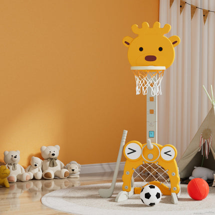 Keezi Kids Basketball Hoop Stand Adjustable 5-in-1 Sports Center Toys Set Yellow 5
