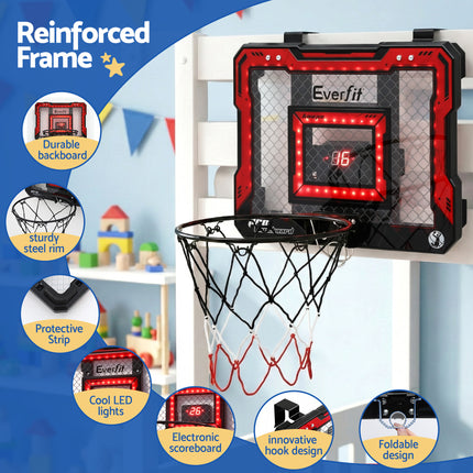 Everfit Mini Basketball Hoop Over Door Indoor LED Scoreboard Kids Set 40x30cm 4