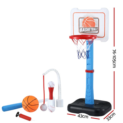 Keezi Kids Basketball Hoop Stand Baseball Set Adjustable Height Sports Toys Blue 2